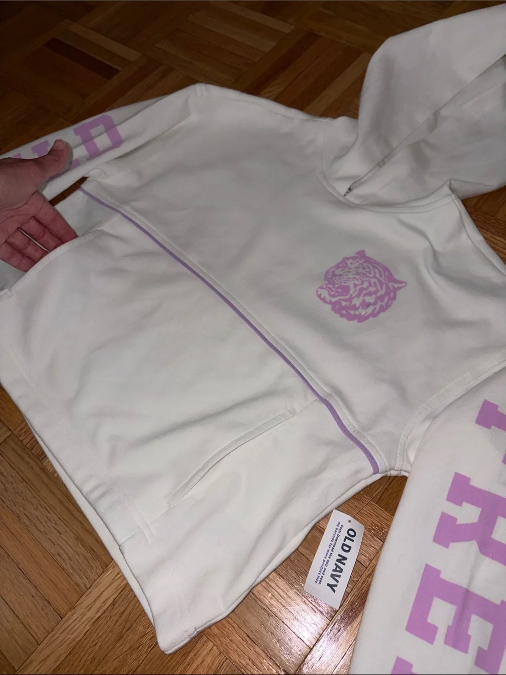 Girls Size 10-12 (Large) Cropped Hoodie Old Navy WHITE & Lavender Graphics